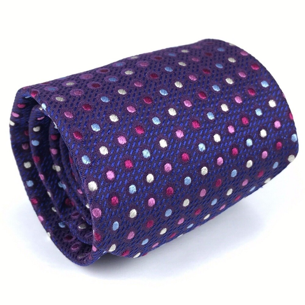 Volare Collection Silk Hand Stitched Italy Polka Dot Luxury Purple Necktie $145